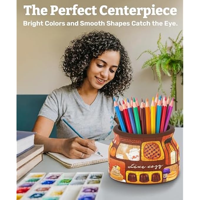 3D PUZZLE JAR 64 PLASTIC PIECES FOR ADULTS - LIVE COZY - WOODEN LID CONTAINER FOR KITCHEN DINING STUDY LIVING ROOM NO GLUE REQUIED SMALL [BC1021] - Image 3